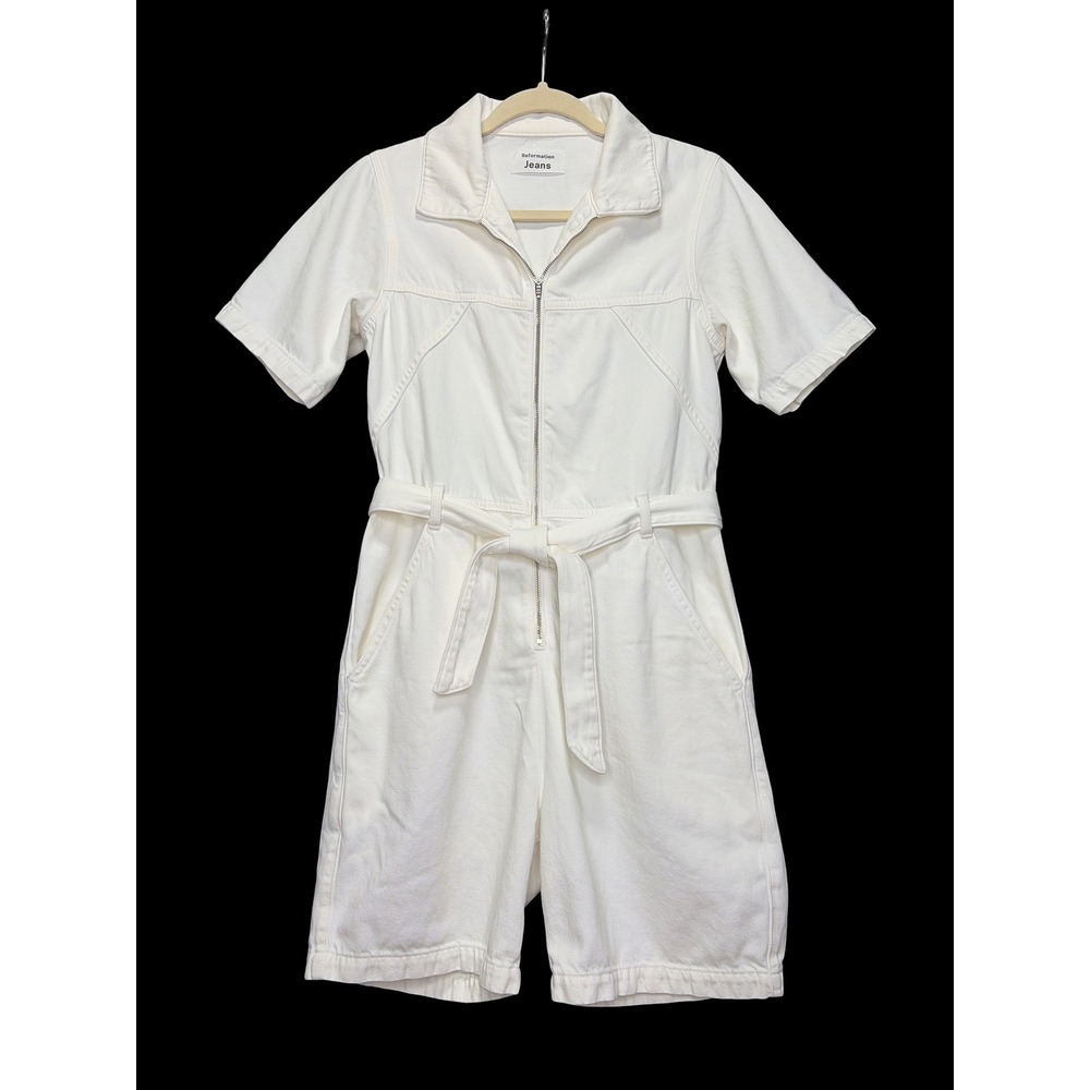 Reformation Jeans Sadie Jumpsuit Vintage White Organic Cotton Denim Zip Front  2